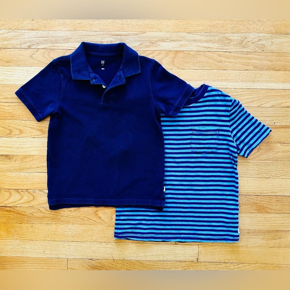 Gap Kids Navy Blue Polo T-shirt & Striped Blue Crewneck T-shirt size M (8-9)